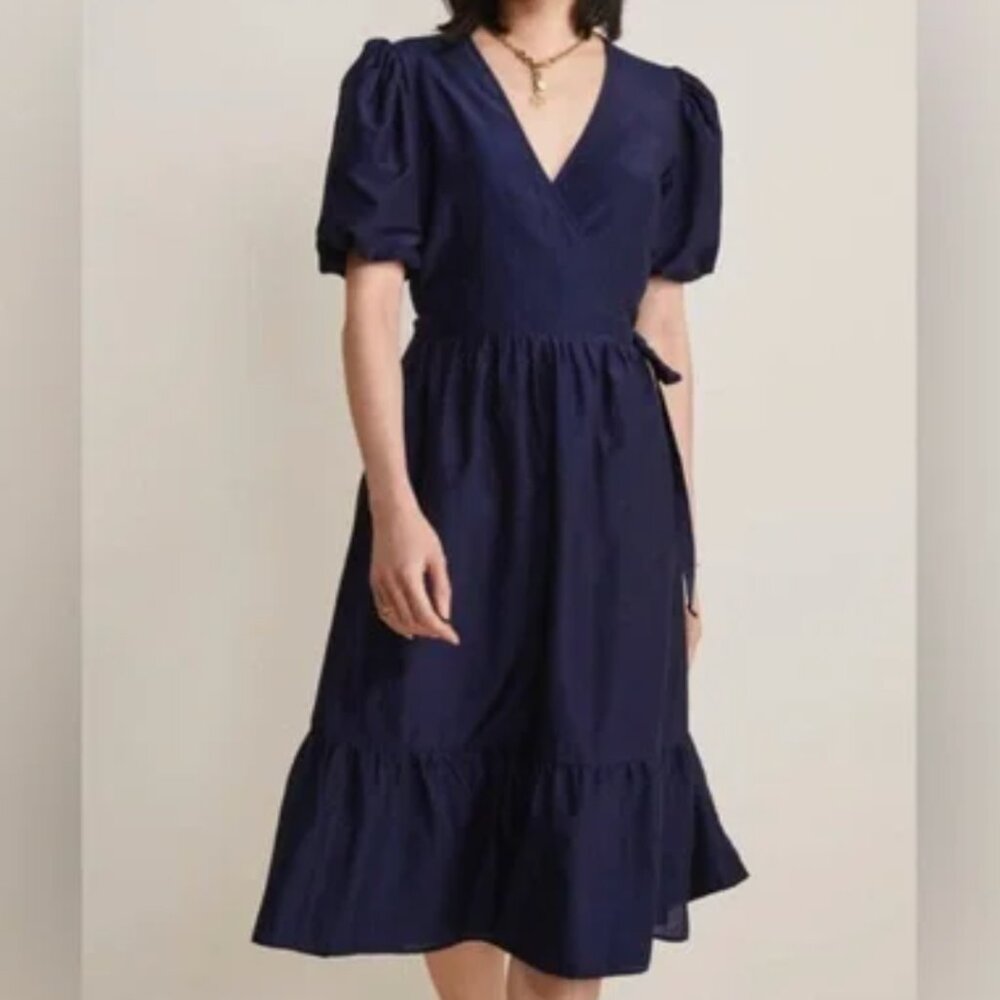 Vineryard Vines Puff-Sleeve Midi Wrap Dress | nautical navy | XS